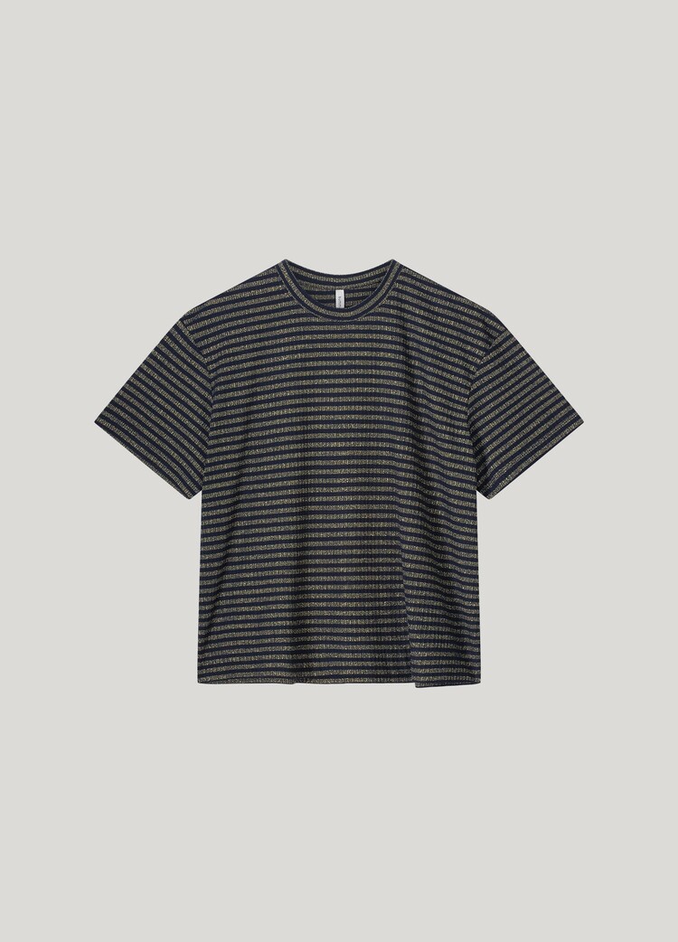 Summum Woman Shortsleeve top lurex rib stripe midnight blue Summum Woman