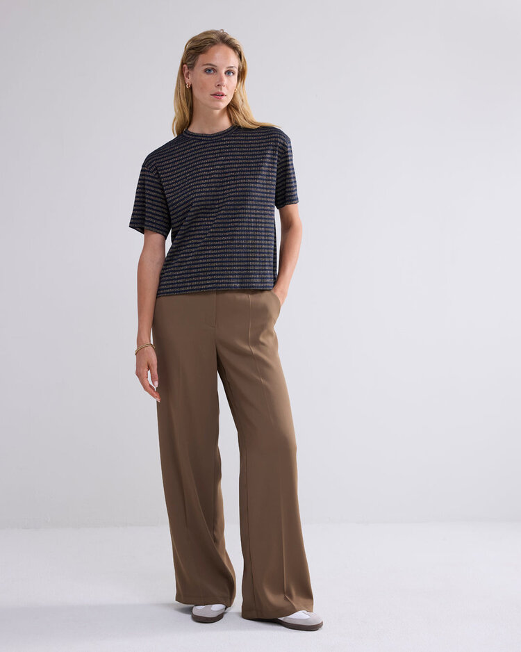 Summum Woman Shortsleeve top lurex rib stripe midnight blue Summum Woman