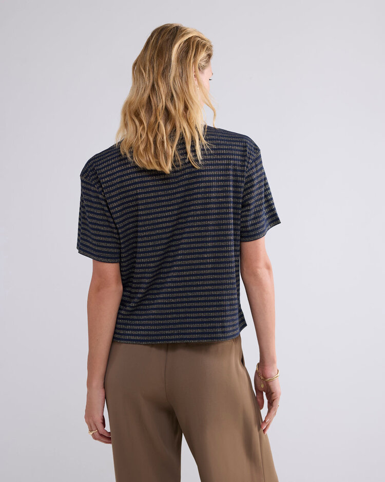 Summum Woman Shortsleeve top lurex rib stripe midnight blue Summum Woman