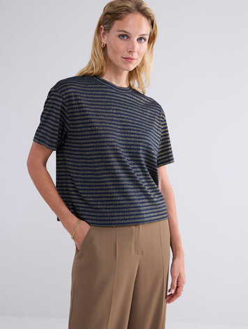 Summum Woman Shortsleeve tee met lurex rib blauw