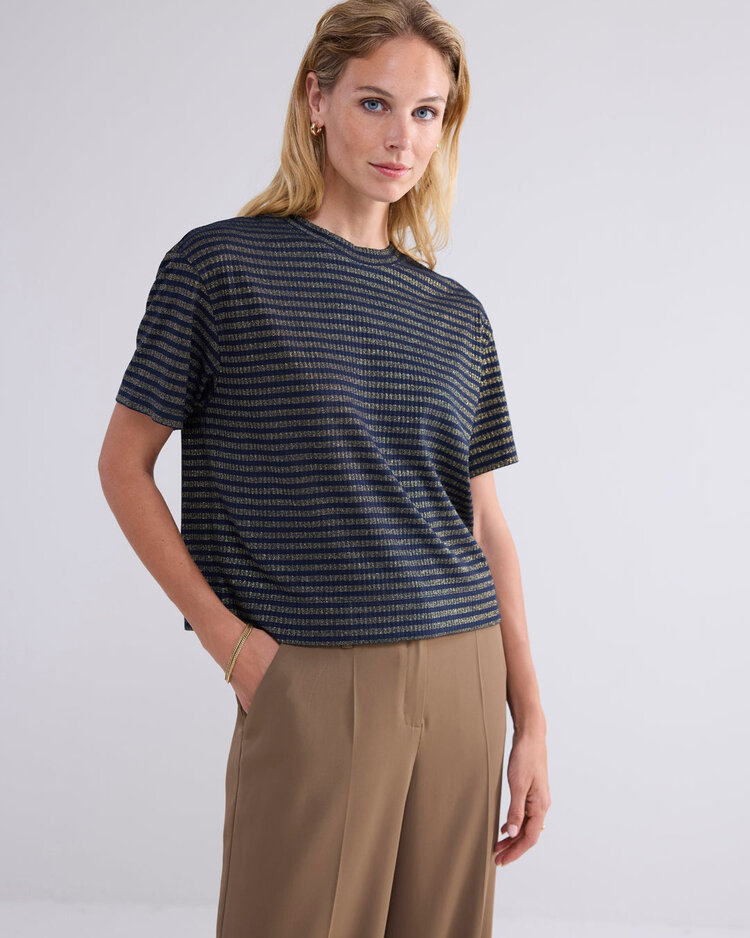 Summum Woman Shortsleeve top lurex rib stripe midnight blue Summum Woman