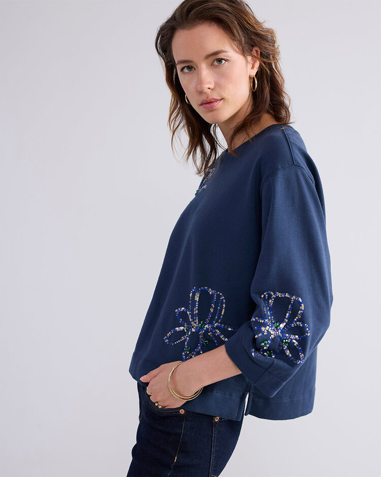 Summum Woman 3/4 sleeve sweatshirt embellished midnight blue Summum Woman