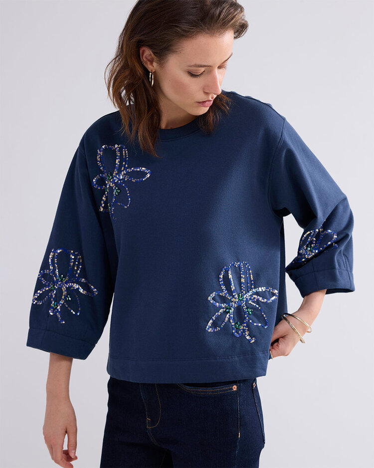 Summum Woman 3/4 sleeve sweatshirt embellished midnight blue Summum Woman