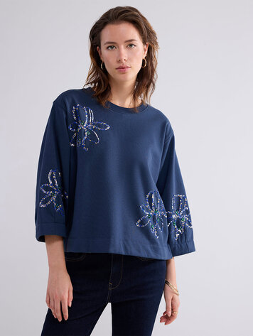 Summum Woman Sweatshirt met 3/4 mouwen blauw