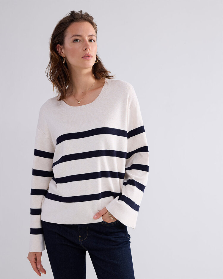 Summum Woman Striped sweater soft viscose polyamide knit ivory Summum Woman