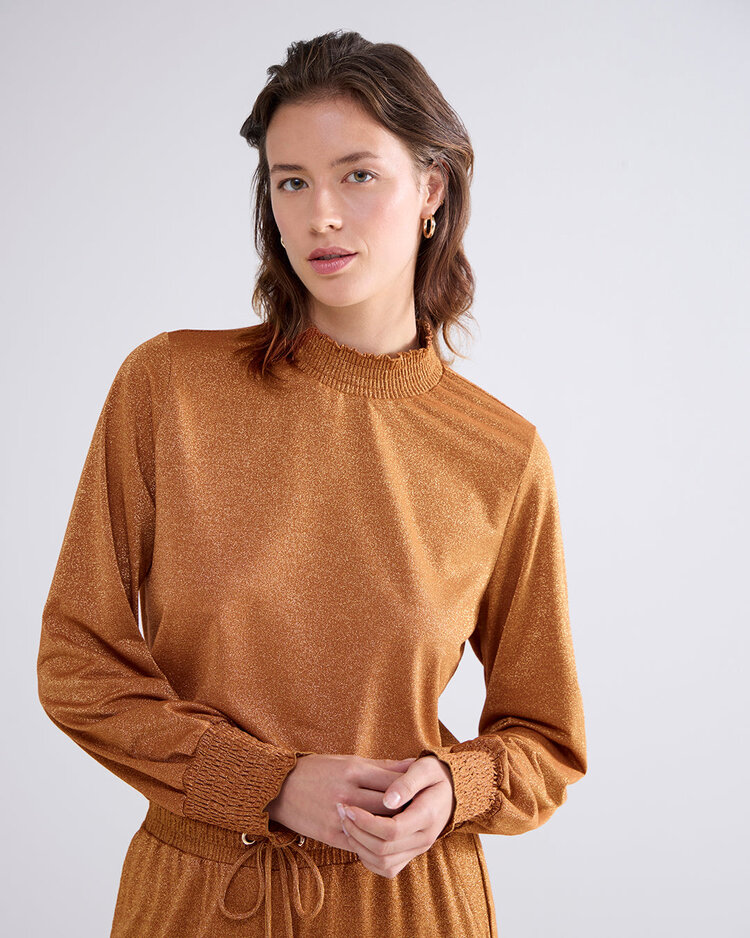 Summum Woman Smocked top fine lurex jersey camel brown Summum Woman