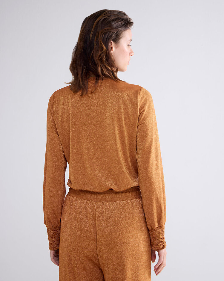 Summum Woman Smocked top fine lurex jersey camel brown Summum Woman