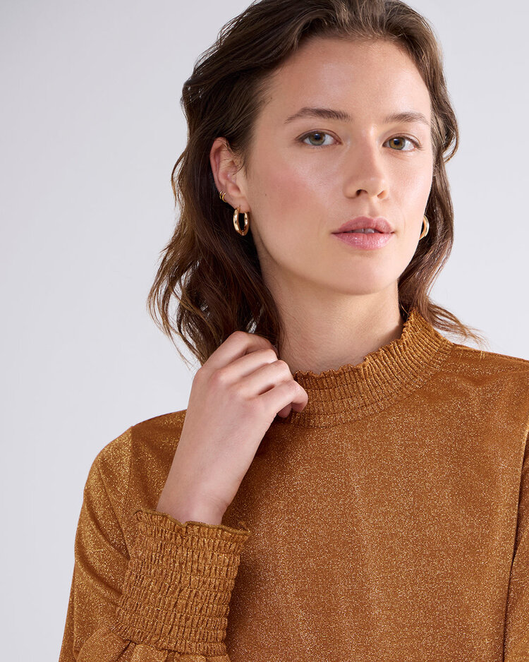 Summum Woman Smocked top fine lurex jersey camel brown Summum Woman