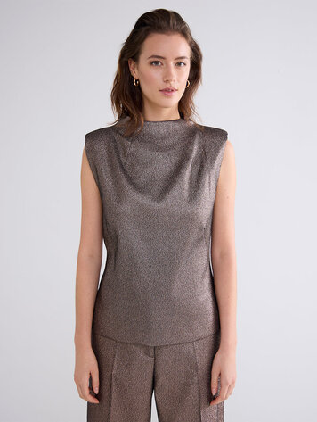 Summum Woman Mouwloze glittertop camel brown