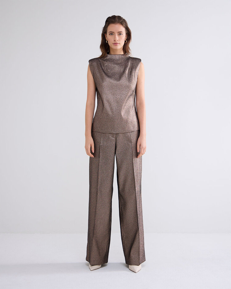 Summum Woman Wijde glitterbroek camel brown Summum Woman