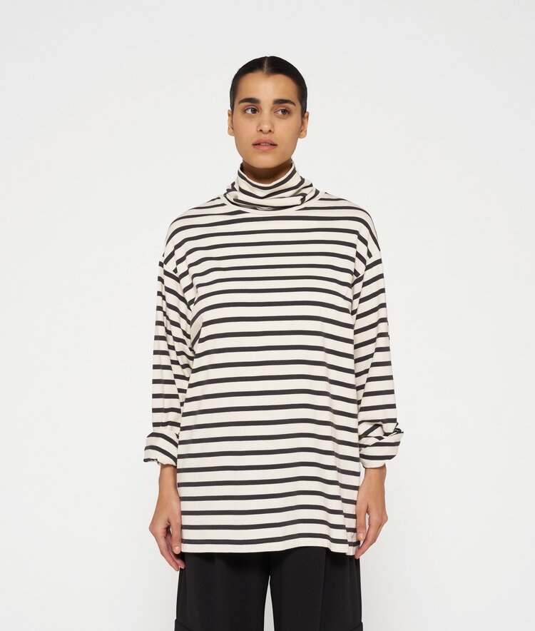 10DAYS Longsleeve coll tee stripes light natural/grey raven 10Days