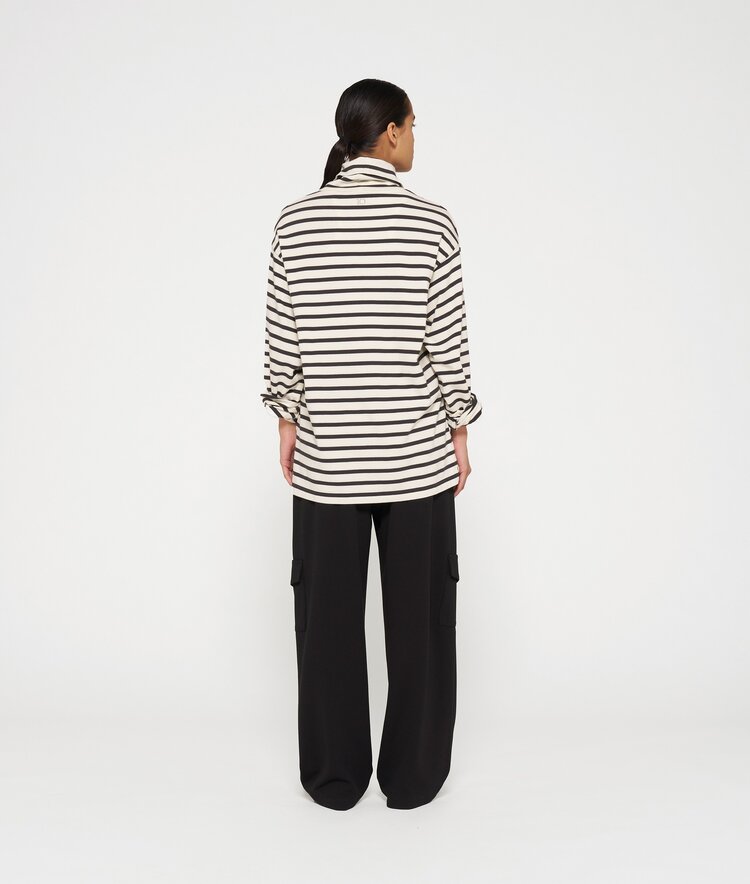 10DAYS Longsleeve coll tee stripes light natural/grey raven 10Days