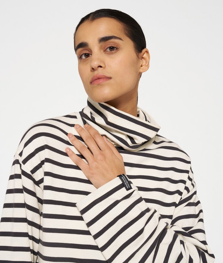 10DAYS Longsleeve coll tee stripes light natural/grey raven 10Days