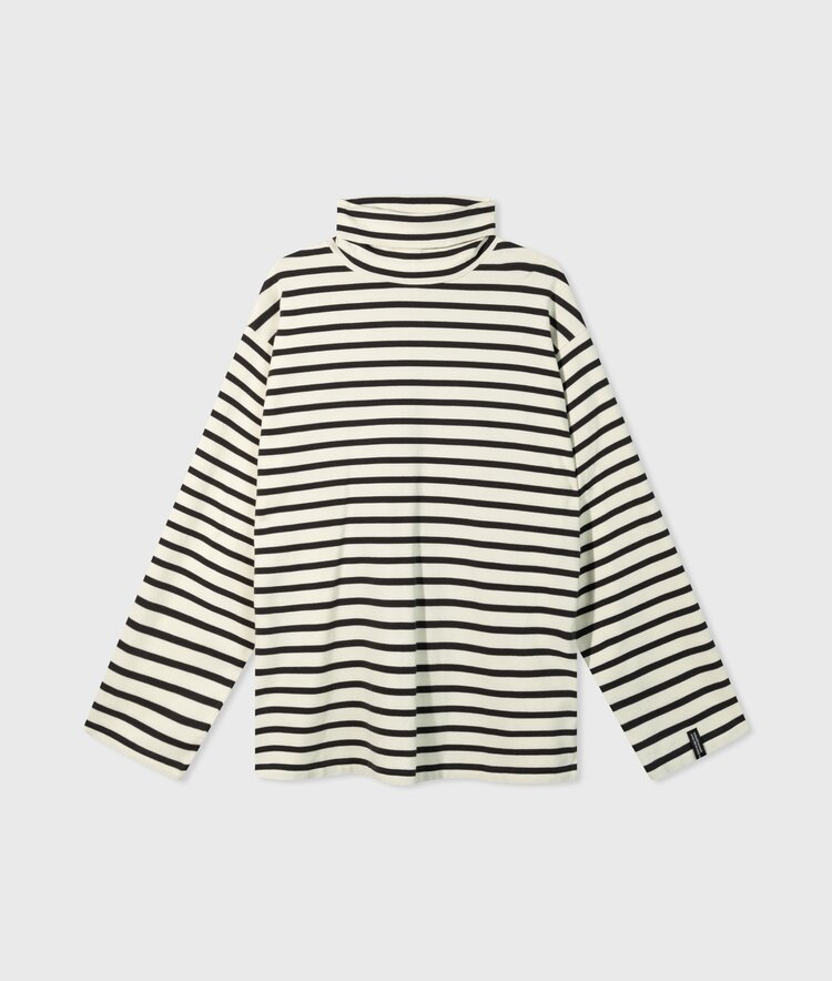 10DAYS Longsleeve coll tee stripes light natural/grey raven 10Days