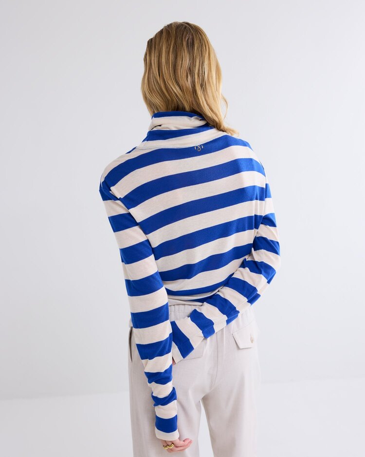 Summum Woman Turtleneck top sheer jersey stripe royal blue Summum Woman