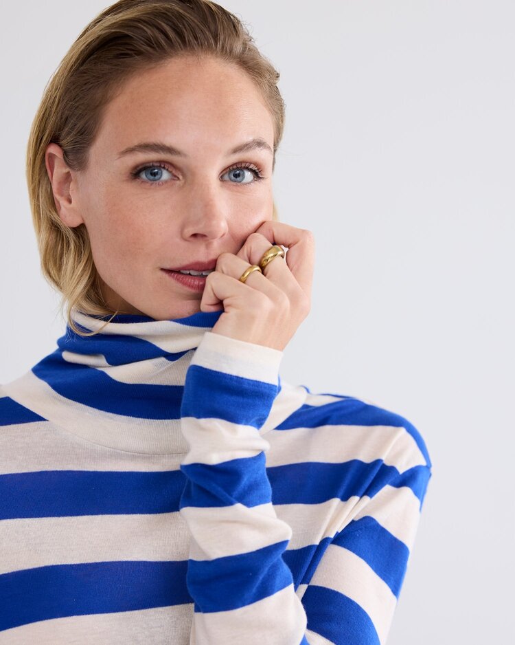 Summum Woman Turtleneck top sheer jersey stripe royal blue Summum Woman