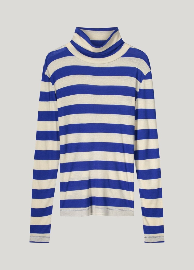 Summum Woman Turtleneck top sheer jersey stripe royal blue Summum Woman