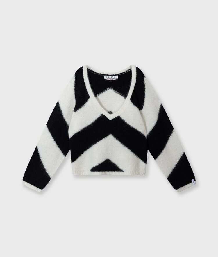 10DAYS Soft v-neck sweater ecru/black 10Days
