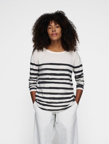 Long sleeve tee painted stripes ecru