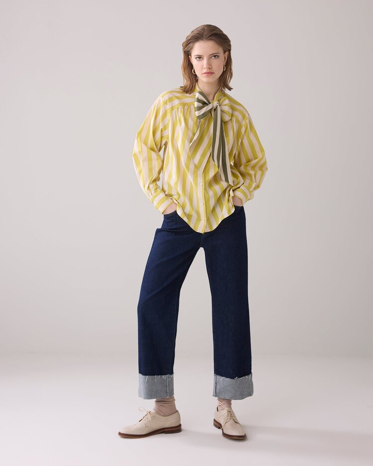 Summum Woman Blouse bow tie printed stripe mimosa yellow Summum Woman