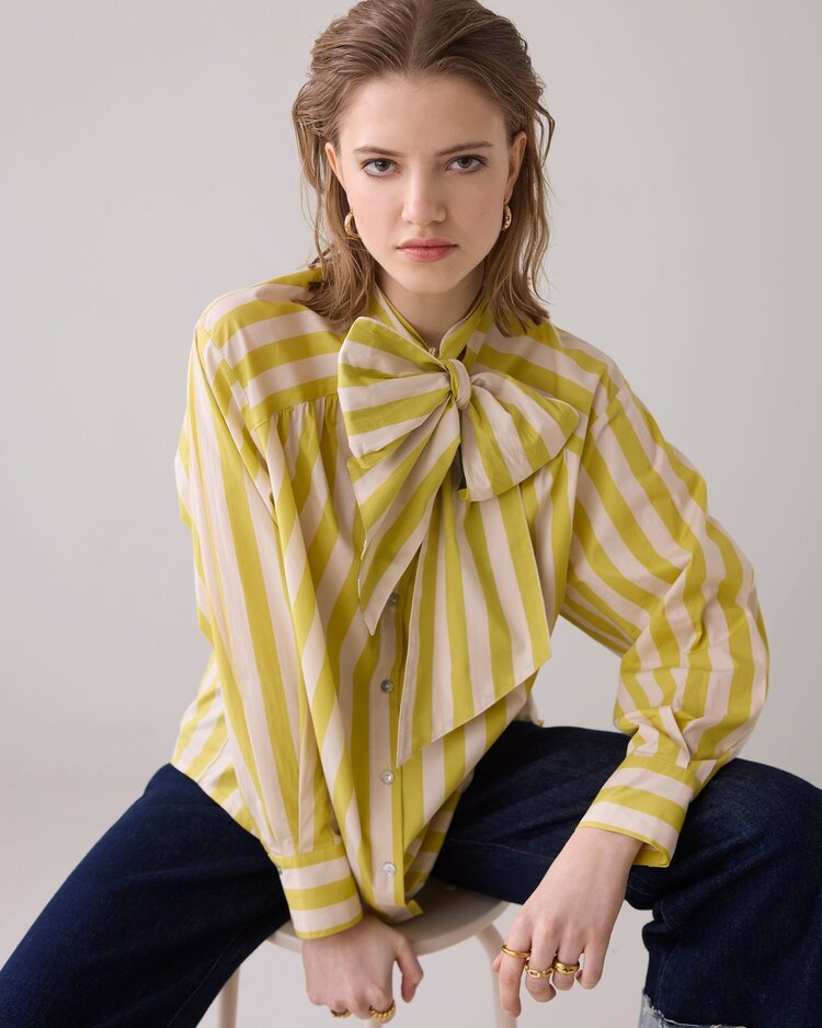 Summum Woman Blouse bow tie printed stripe mimosa yellow Summum Woman