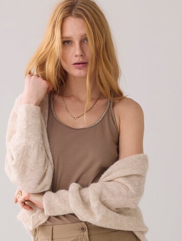 Summum Woman Basic singlet gevlochten bandjes khaki