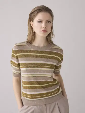Summum Woman Short sleeve sweater striped lurex knit multicolour
