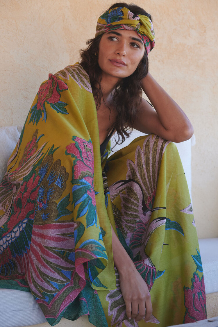 Scarf Crane Olive One Hundred Stars