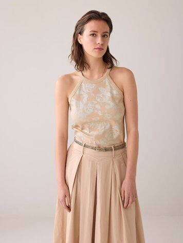Halter rib top printed sesame