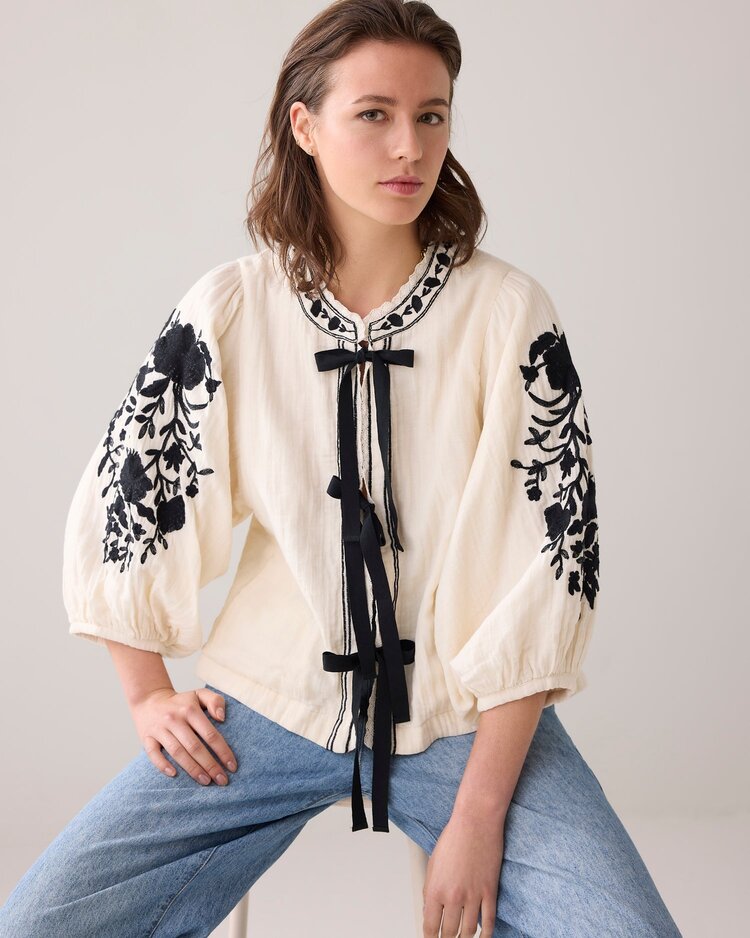 Cotton embro jacket ivory Summum Woman