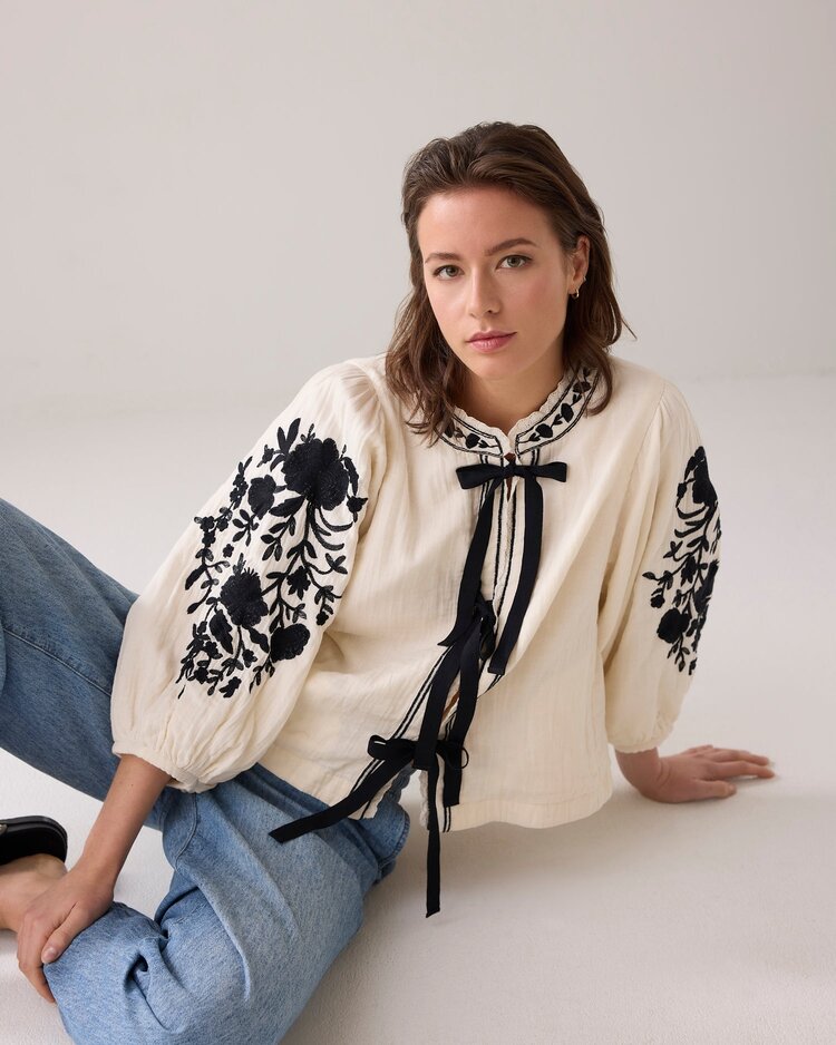 Cotton embro jacket ivory Summum Woman