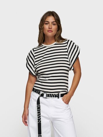 Strong shoulder tee modal stripes ecru/black