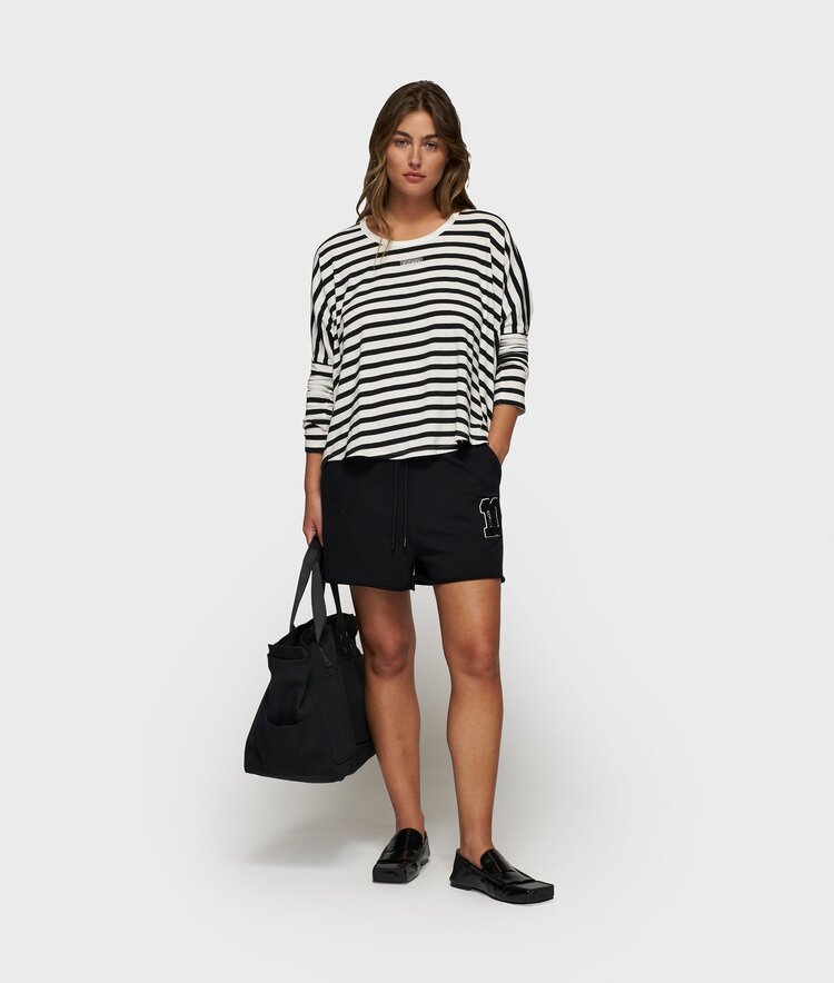 10DAYS Loose long sleeve tee modal stripes ecru/black 10Days