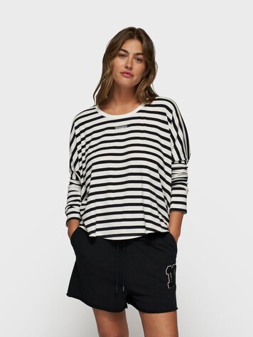 Loose long sleeve tee modal stripes ecru/black