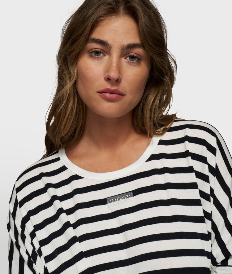 10DAYS Loose long sleeve tee modal stripes ecru/black 10Days
