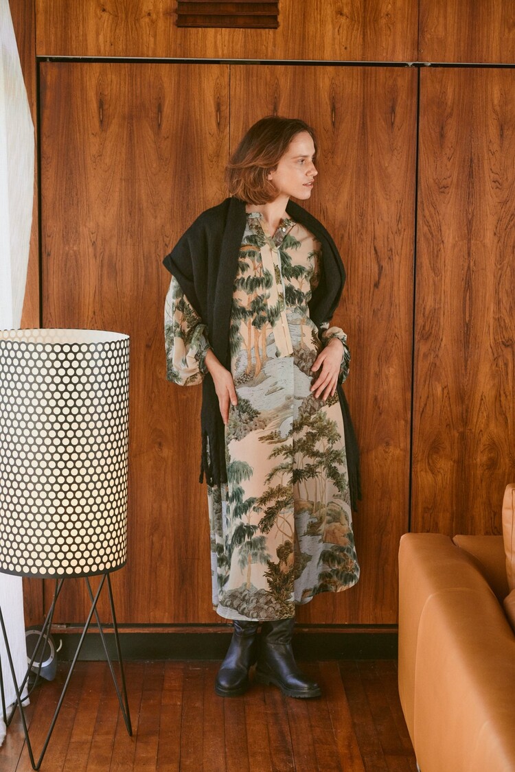 One Hundred Stars Crepe Darcy Dress Rivers and Trees Natural One Hundred Stars