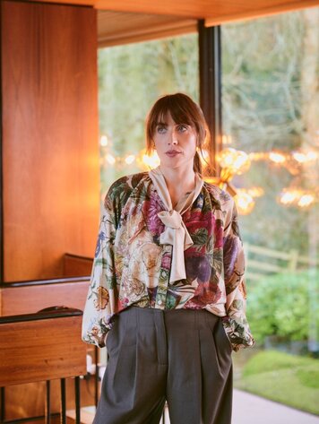 One Hundred Stars Pussy Bow Blouse Primula Stone