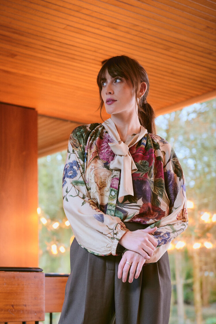 One Hundred Stars Pussy Bow Blouse Primula Stone One Hundred Stars