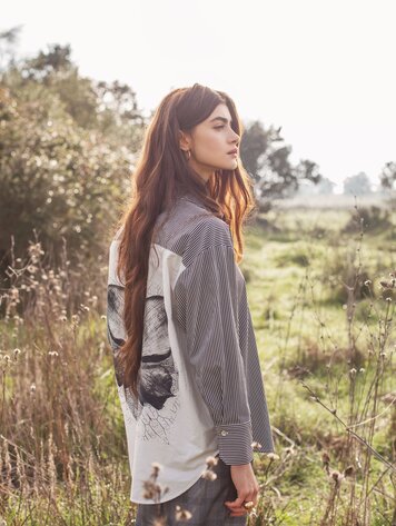 Blouse big flower cotton black