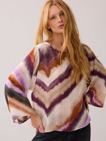 Summum Woman Top wide sleeves zigzag print multicolour