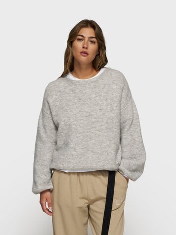 10DAYS Soft round neck sweater knit light grey melee