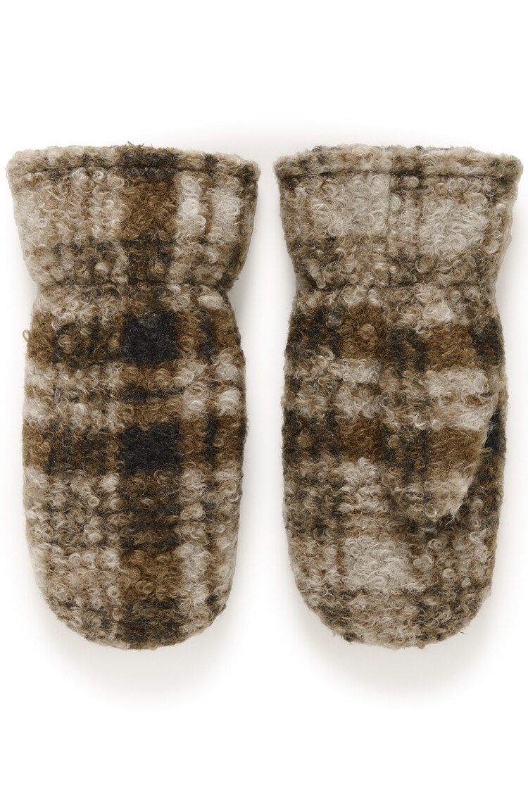 Cream CROms mittens brown check Cream