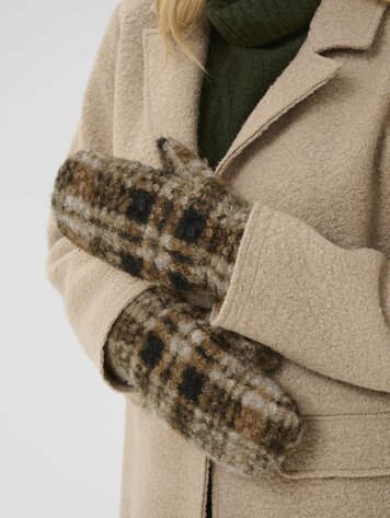Cream Oms mittens brown check