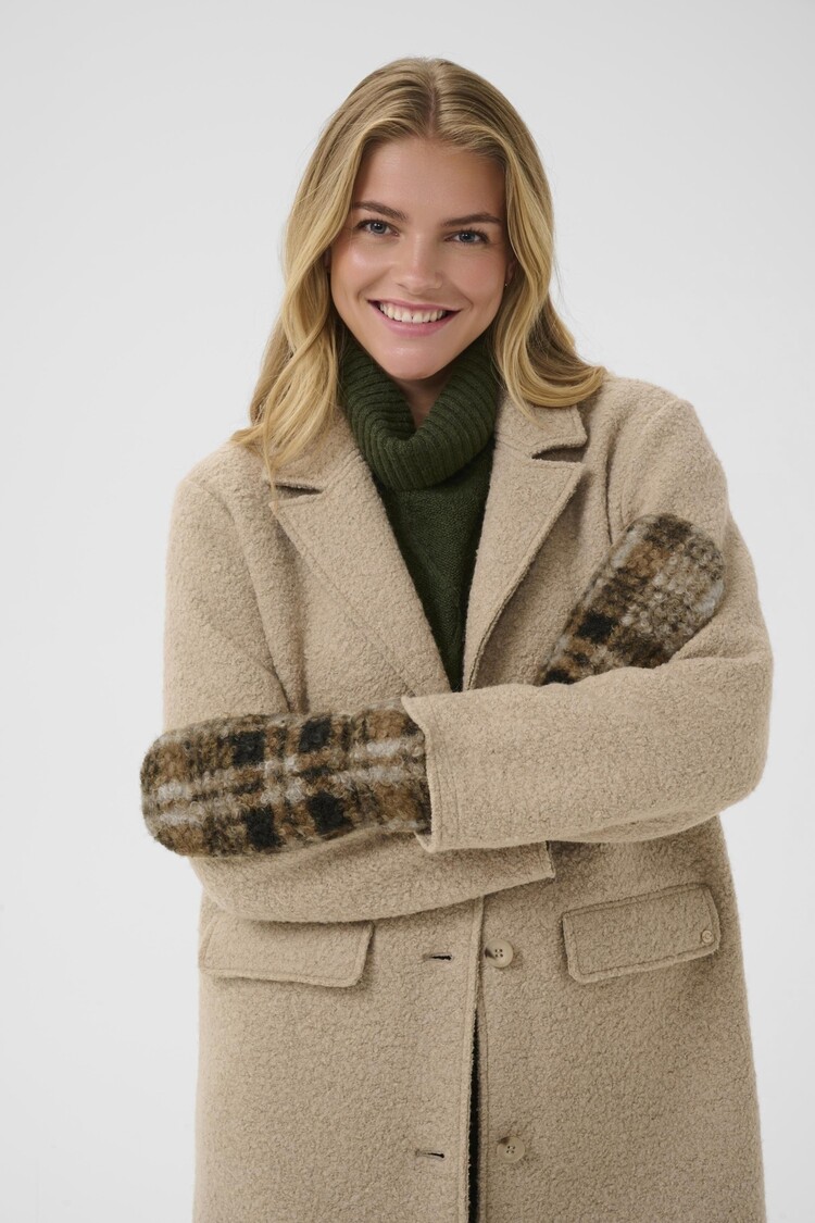 Cream CROms mittens brown check Cream