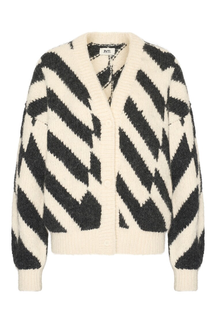Martina cardigan blanco con negro Inti Knitwear