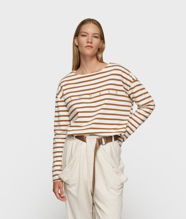 Boat neck top stripes ecru/suede 10Days