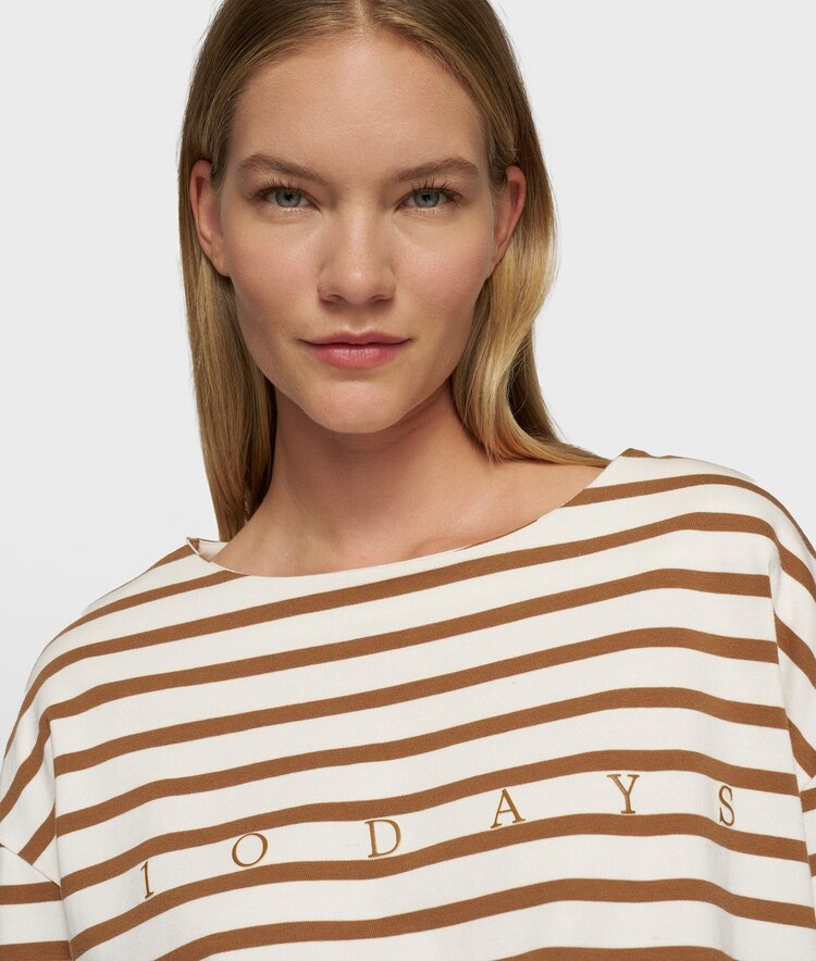 10DAYS Boat neck top stripes ecru/suede 10Days