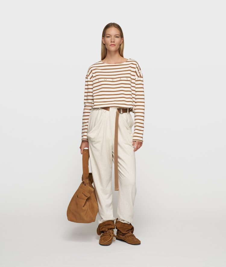 Boat neck top stripes ecru/suede 10Days