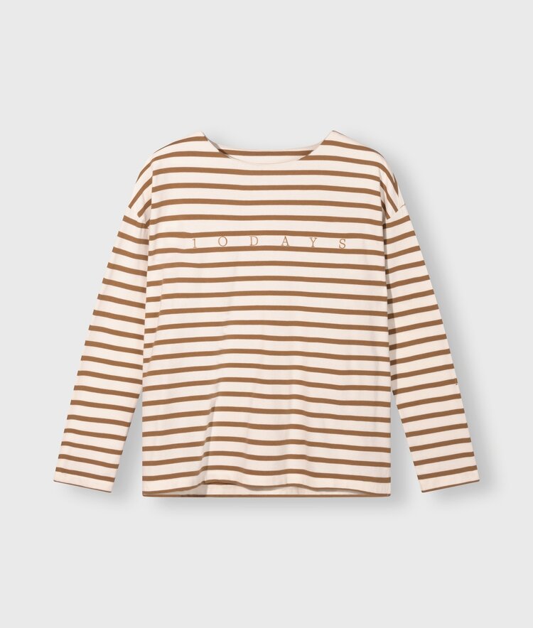 Boat neck top stripes ecru/suede 10Days