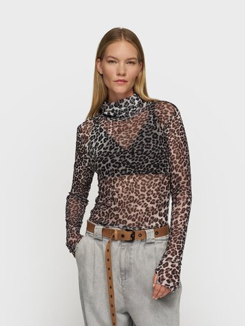 Mesh long sleeve leopard ecru